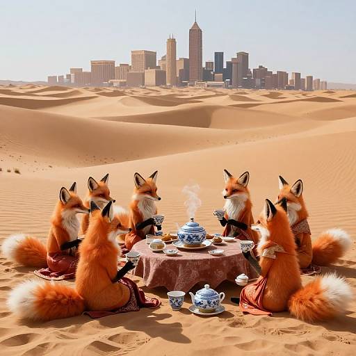 Floating Tea Party Mirage with Foxes