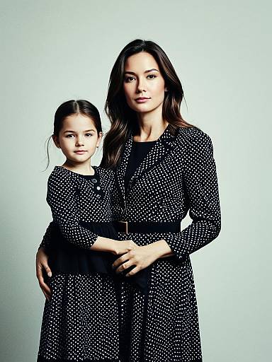 Woman and Daughter in Matching Polka Dot Outfits