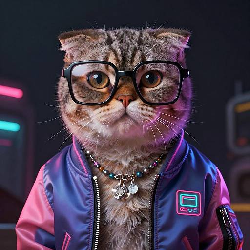 Cyberpunk Scottish Fold with Neon Style