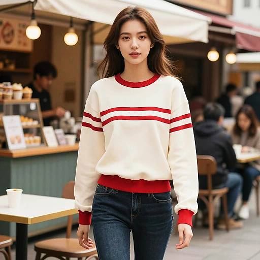 Sporty Woman at Vibrant Market Cafe