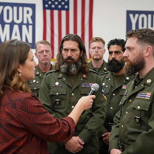 Interview with Men in Military Jackets at Political Rally