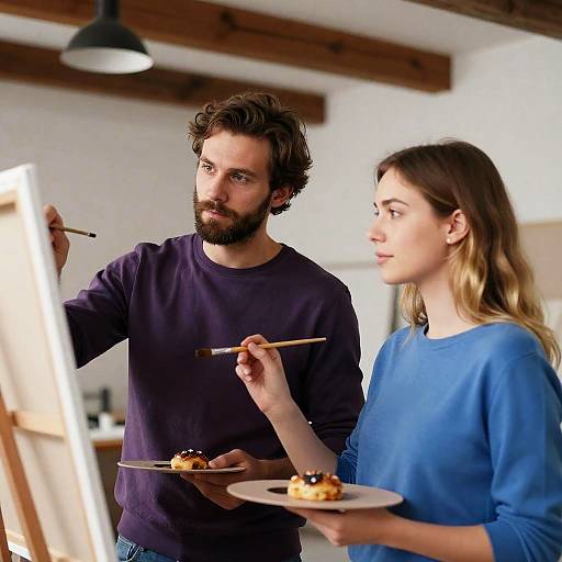 Artistic Duo in Creative Studio Space