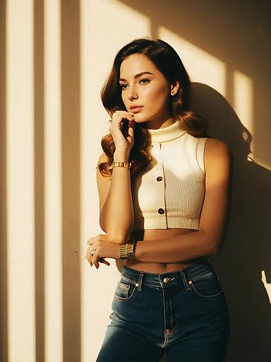 Thoughtful Woman in Casual Chic Outfit