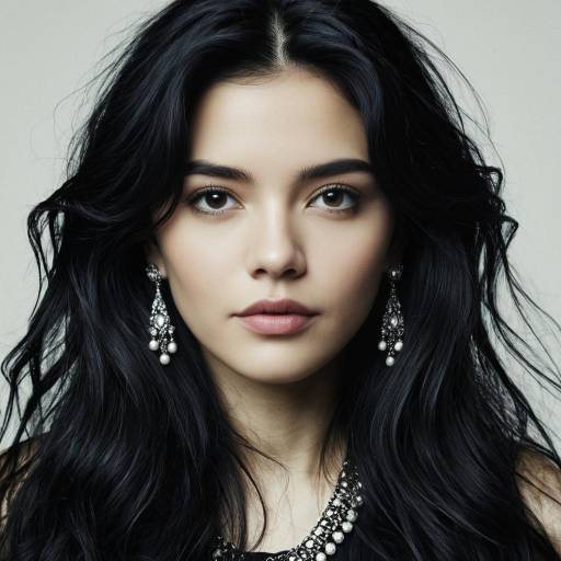 Portrait of Woman with Black Hair and Jewelry