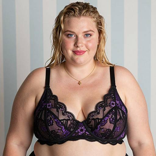 Plus-Sized Woman in Black Lace Bra