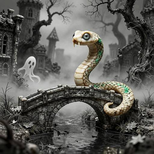 Whimsical Gothic Serpent Figurine Scene