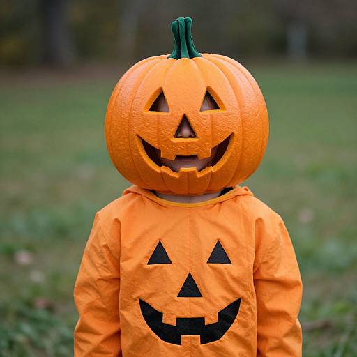 Boy Wearing Pumpkin Costume with Stem