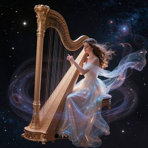 Celestial Harpist in Cosmic Elegance