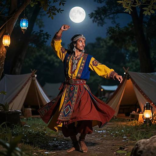 Male Gypsy Dancing Under Moonlight