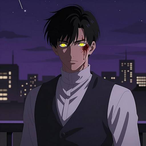 Intense Young Man in Dark Cityscape