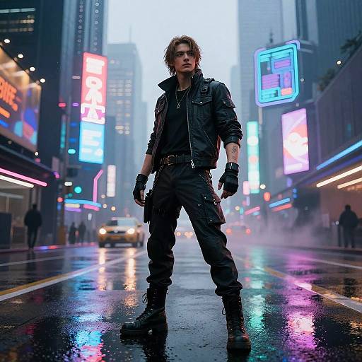 Cyberpunk Joker in Neon Cityscape