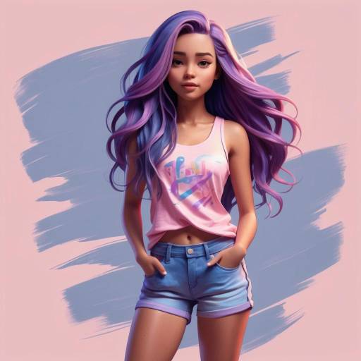 Young Woman with Purple Hair in Casual Outfit