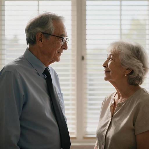 Sunlit Silhouette: Elderly Couple's Gaze