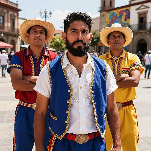 Vibrant Latino Men in Urban Plaza