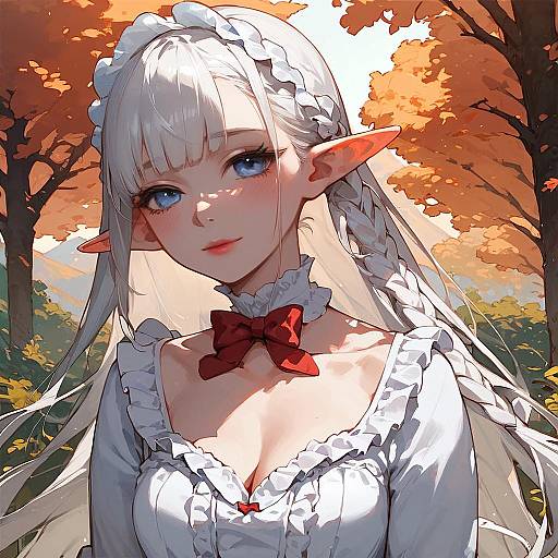 Shy Elf Girl in White Dress