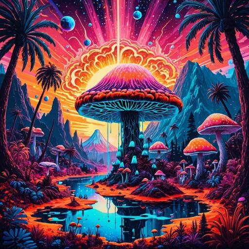 Psychedelic Mushroom Forest on Bismuth Planet Psychedelic Mushroom Forest on Bismuth Planet