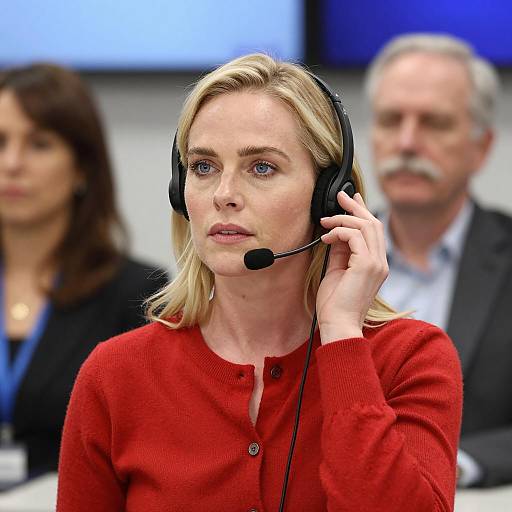 Blonde Woman with Headset in Office Setting