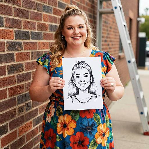 Smiling Plus-Sized Woman Holding Sketch