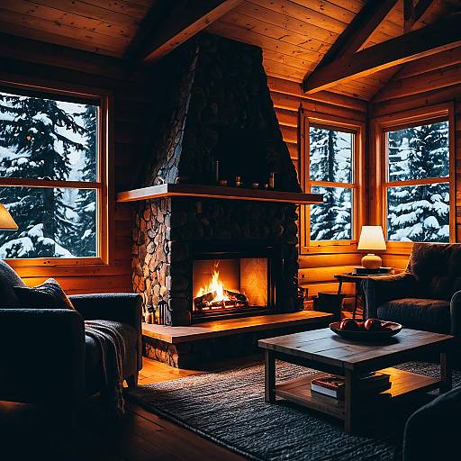 Cozy Mountain Cabin Interior with Fireplace