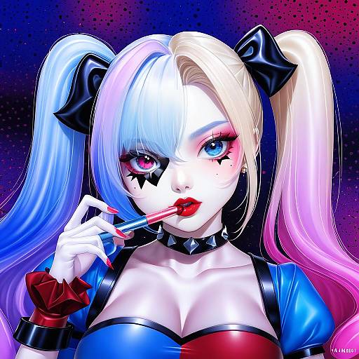 Illustration of Harley quinn, dc comics in the style of Hainchu