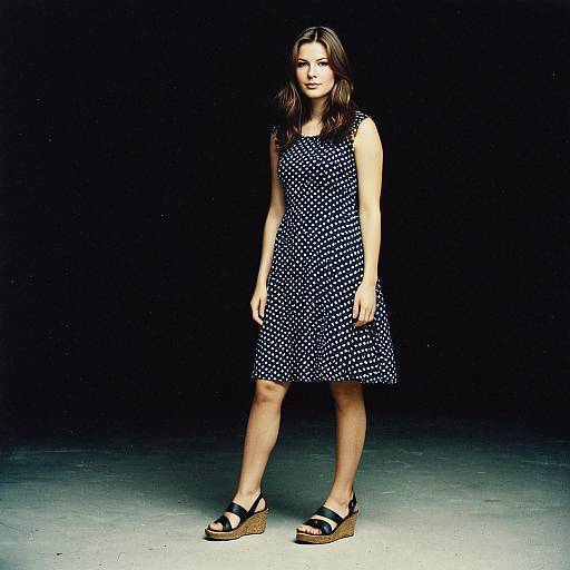 Young Woman in Navy Polka Dot Dress