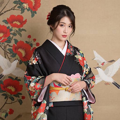 Elegant Woman in Floral Kimono