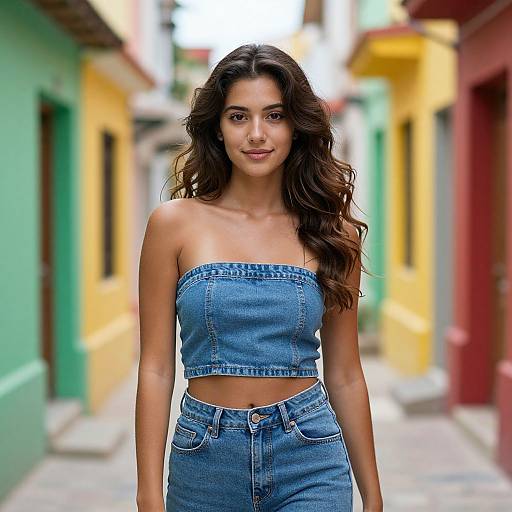 Young Woman in Colorful Alleyway