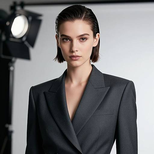 Elegant Woman in Tailored Charcoal Suit