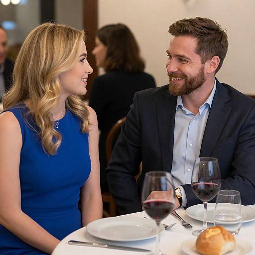 Smiling Couple at Restaurant Table