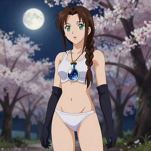 Moonlit Cherry Orchard Aerith Full-Body Portrait