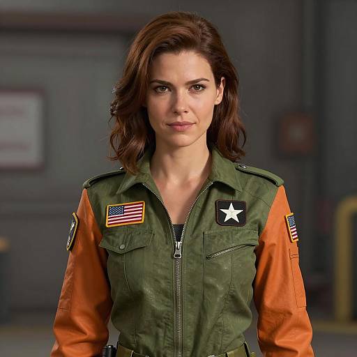 Woman in Military-Style Flight Jumpsuit