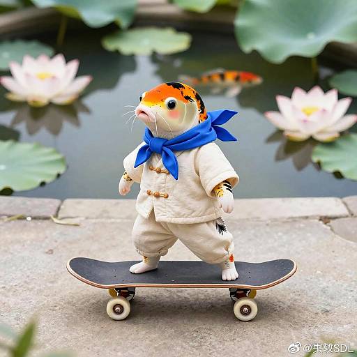 Clothed Koi Fish Skater in Zen Garden