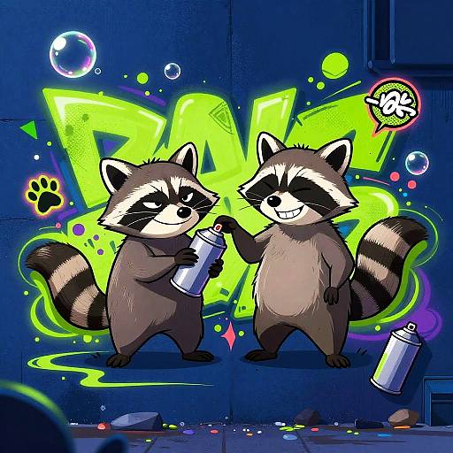 Neon Raccoon Street Art Scene