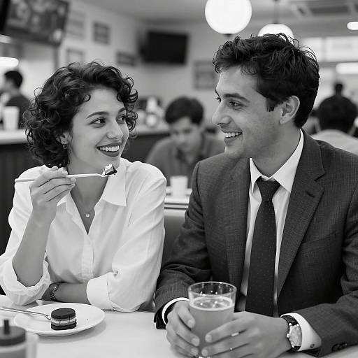 Smiling Couple in Diner Black and White