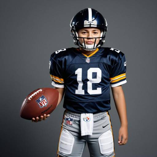 Young Boy in NFL Football Uniform Holding Ball