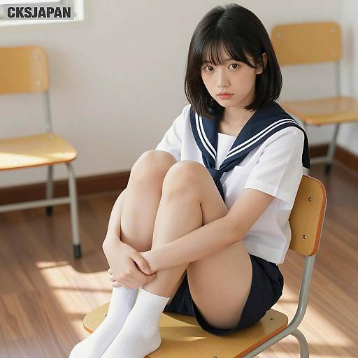 Sunlit Room with Asian Woman on Chair