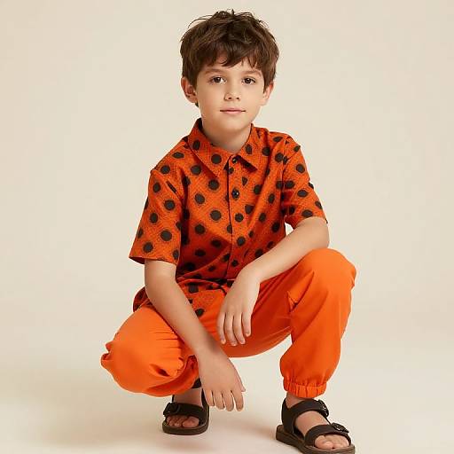 Boy in Orange Spotted Outfit