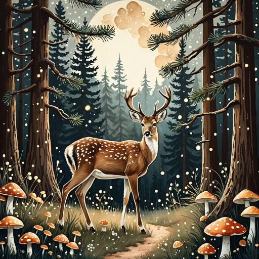 Whimsical Deer Among Twinkling Fireflies
