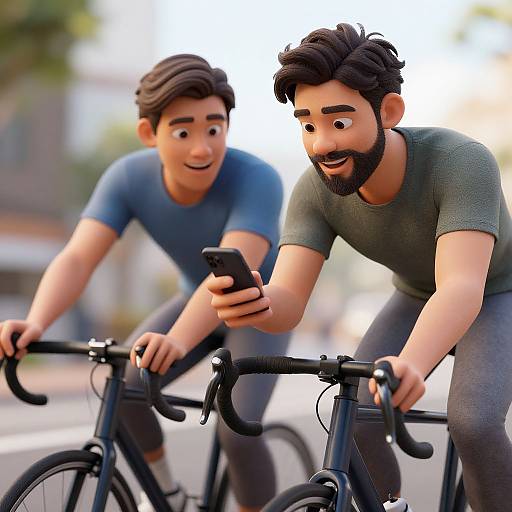 Two Men Cycling and Checking Phone