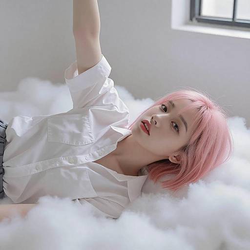 Young Woman in Cloud-Like Setting