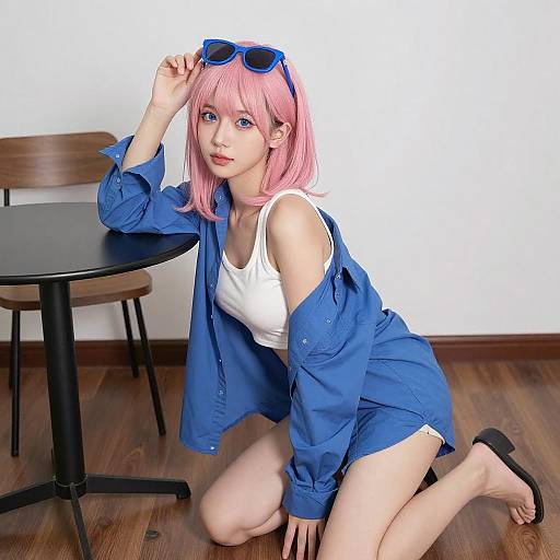 Young Woman with Pink Hair Kneeling