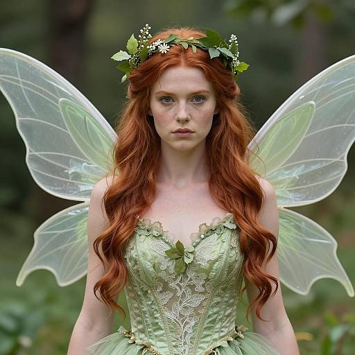 Red-haired Woman in Green Fairy Costume