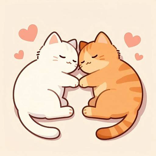 Heart-Shaped Cats Anime Illustration