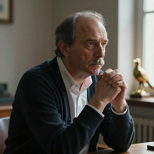 Contemplative Middle-Aged Man in Dim Light