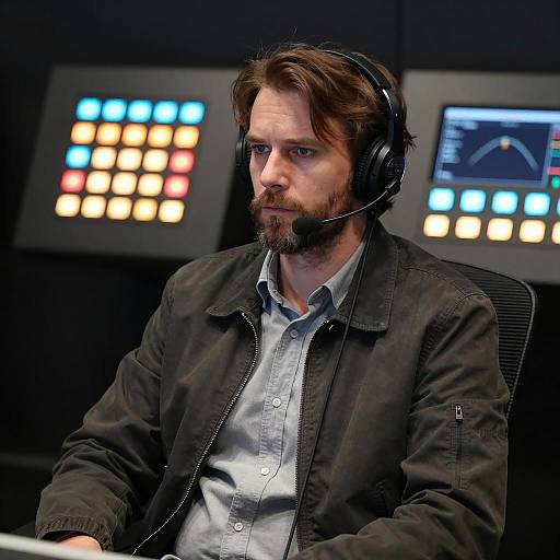 Man with Headset in Control Room