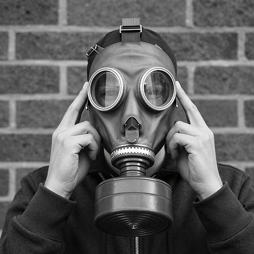Mysterious Figure in Vintage Gas Mask