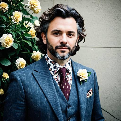 Stylish man in vintage suit with floral boutonniere