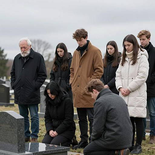 Somber Gathering at a Cemetery