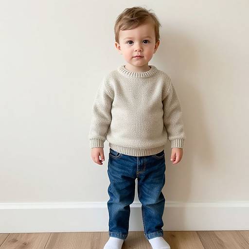 Toddler Boy in Sweater and Jeans