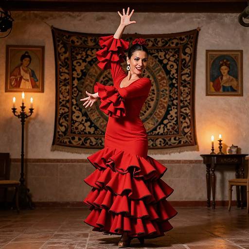 Dynamic Spanish Flamenco Dancer Spin